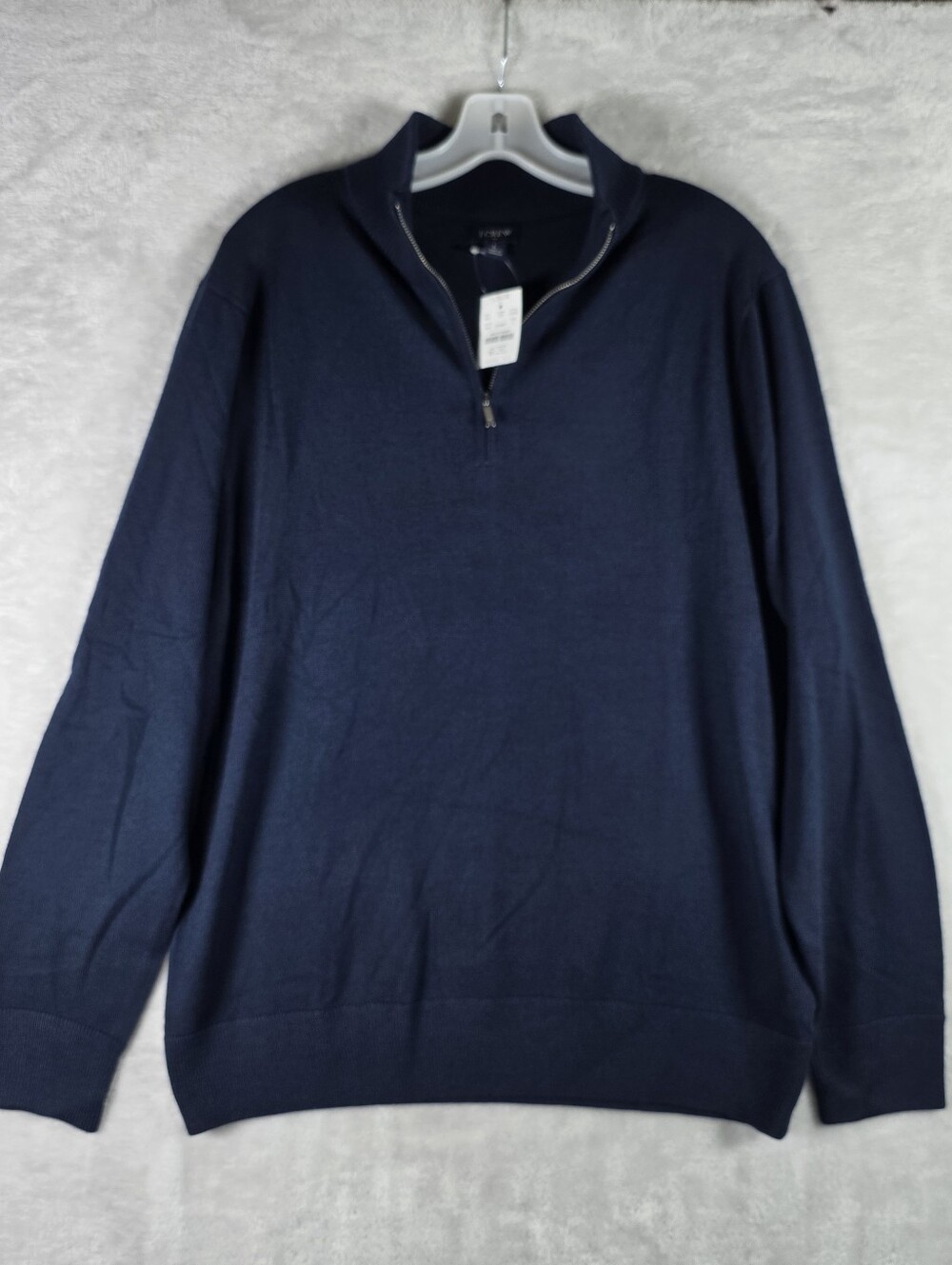 J.Crew Quarter Zip Sweater Mens Size Large Wool Blend Pullover Navy Blue NWT